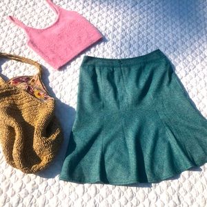 Ann Taylor teal wool pastel blend flare a line skirt